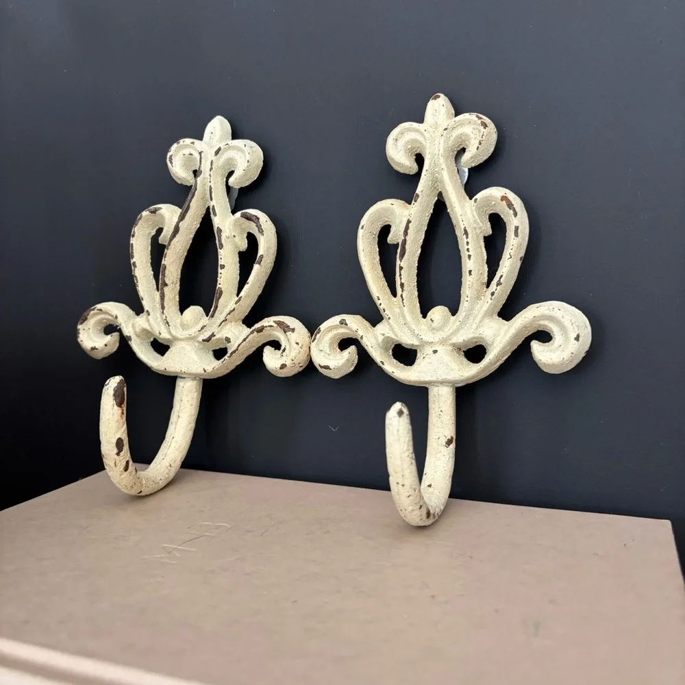 Elegant Cream Cast Iron Wall Hooks